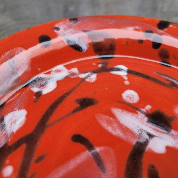 DUKE ESTERWOOD Mystic Mud Pottery Pie Plate 9"  Red Black White North Carolina - Picture 9 of 12